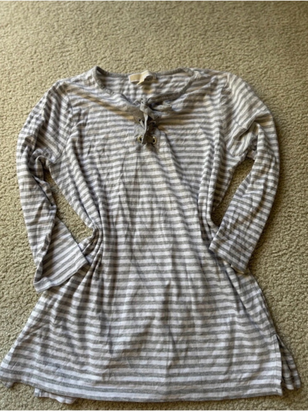 MICHAEL Michael Kors Gray & White Striped Lace-Up Tunic